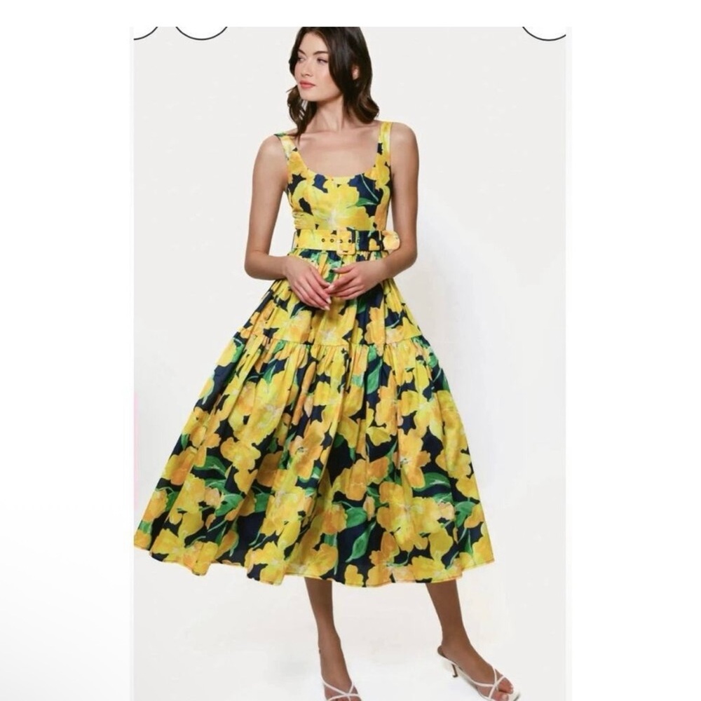 Hutch Yellow and Blue Floral Midi Dress